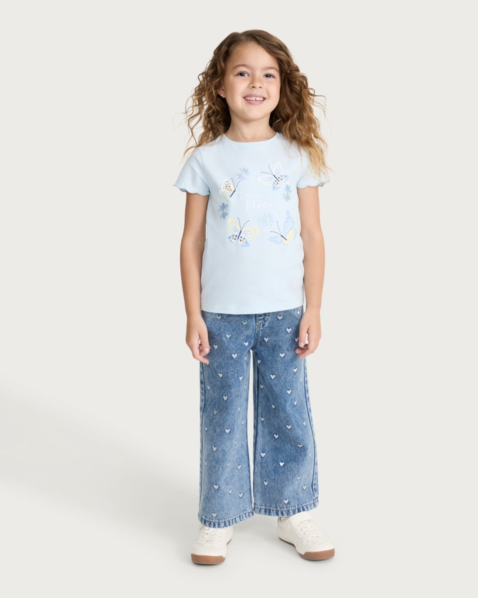 image 1 of F&F Girls 5-Pack Pure Cotton Butterfly Print T-Shirts in Multi Blue