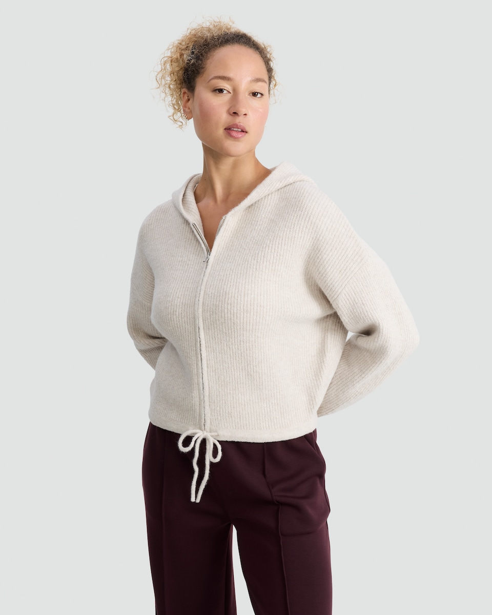 image 1 of F&F Active Knitted Zip Up Hoodie with Wool in Neutral