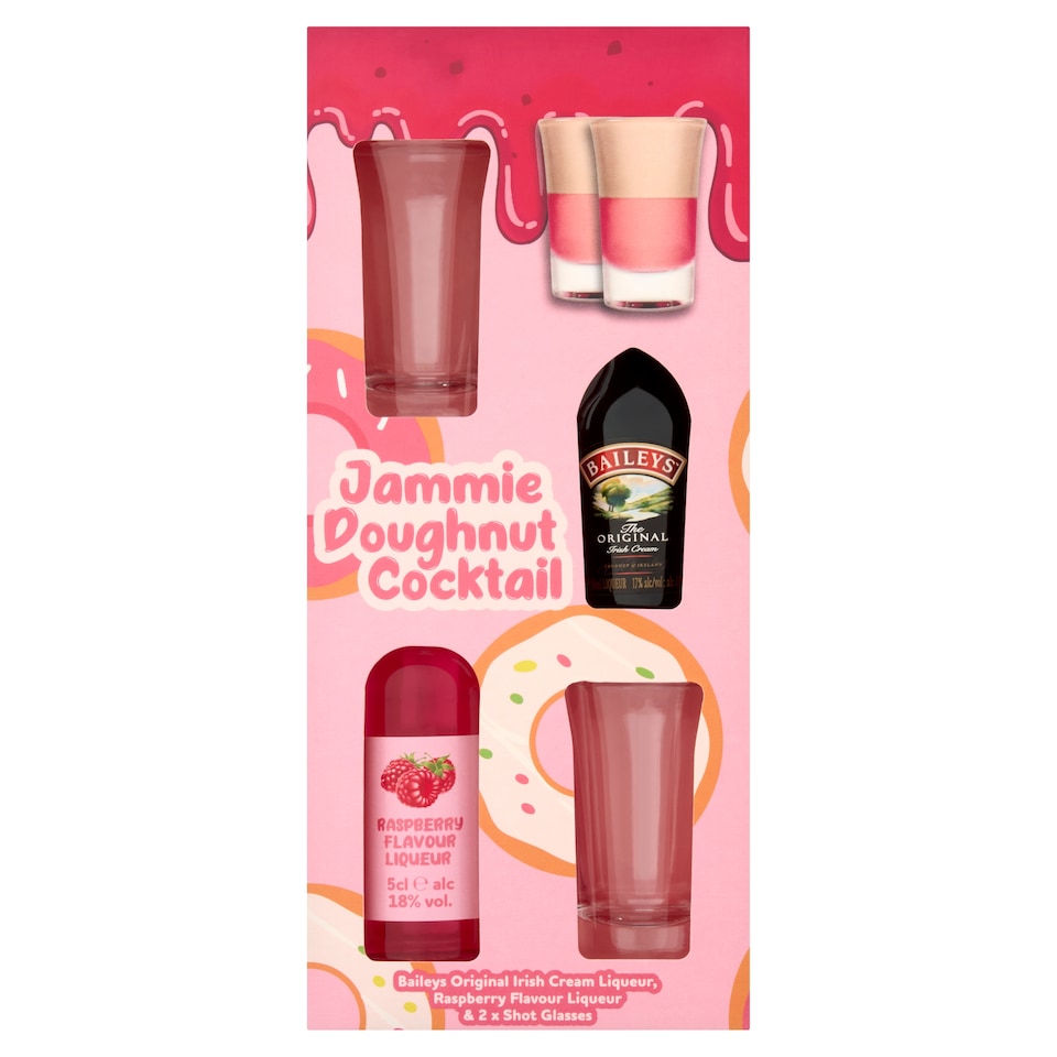 Beams Jammie Doughnut Cocktail Baileys 5cl, Raspberry 5 cl & 2 Glasses