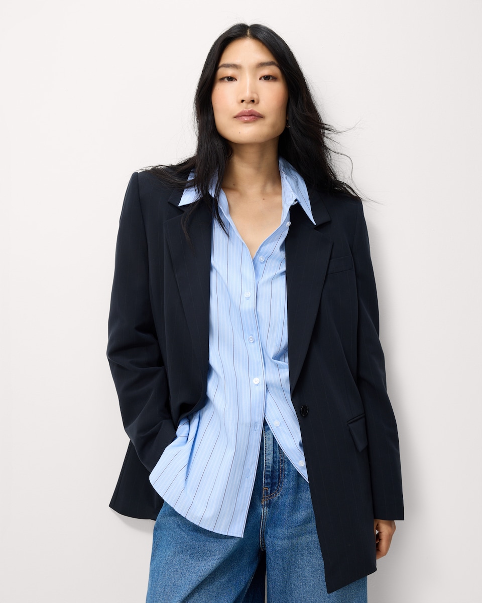 image 1 of F&F Pinstripe Co-ord Blazer in Navy