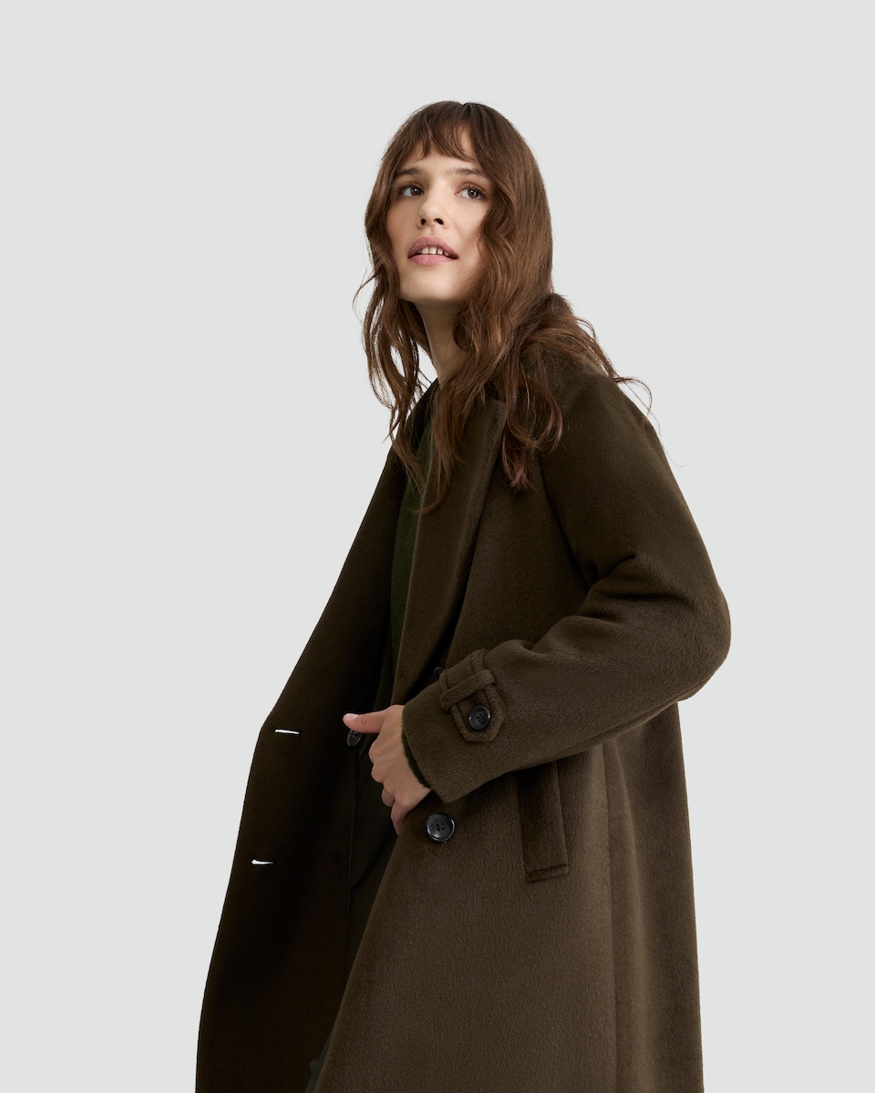 image 1 of F&F Double Breasted Long Coat with Wool in Khaki
