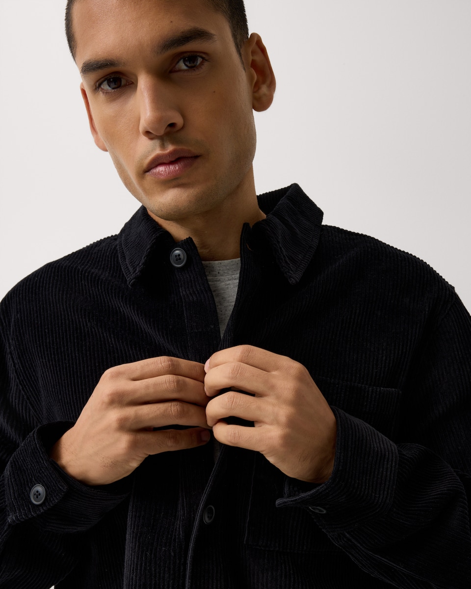 image 1 of F&F Pure Cotton Corduroy Shirt in Black