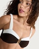 image 1 of F&F Textured Contrast Trim Metal Accent Bikini Top in Brown