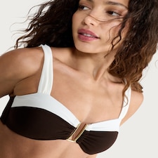 F&F Textured Contrast Trim Metal Accent Bikini Top in Brown