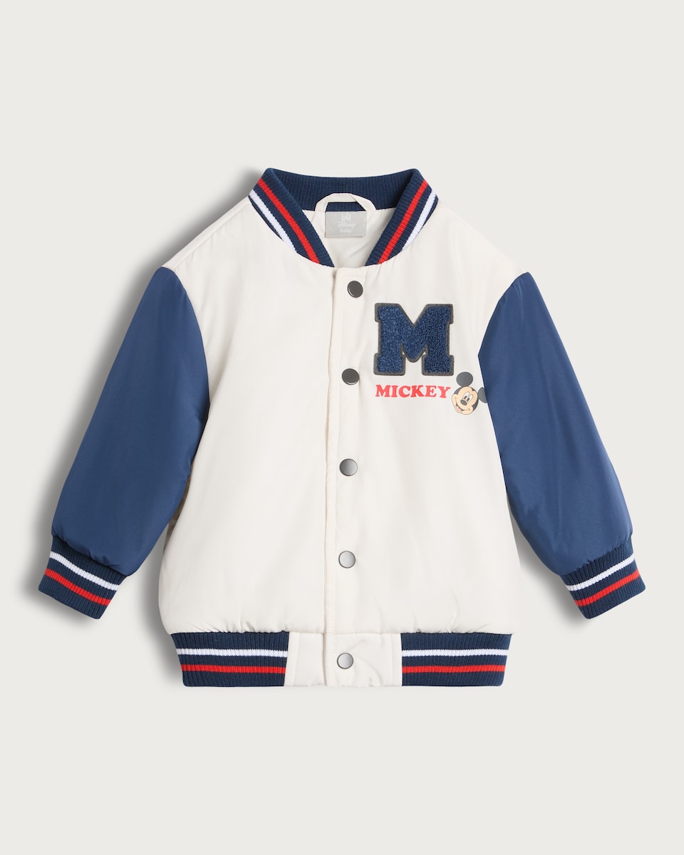 image 1 of Disney Mickey Mouse Varsity Jacket in Multi Blue