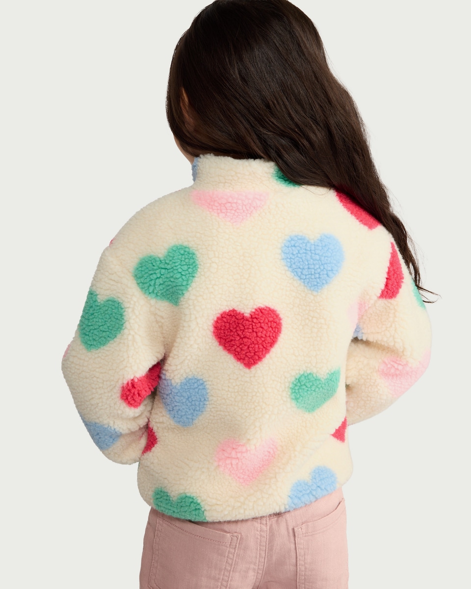 image 1 of F&F Girls Fleece Heart Print Jacket in Multi