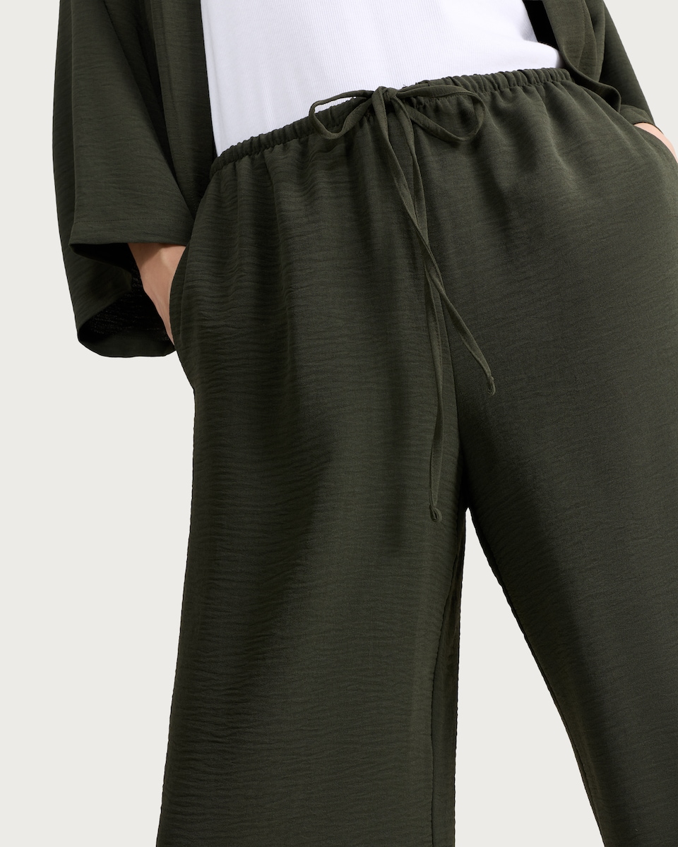 image 1 of F&F Wide Leg Drawstring Co-ord Trousers in Khaki