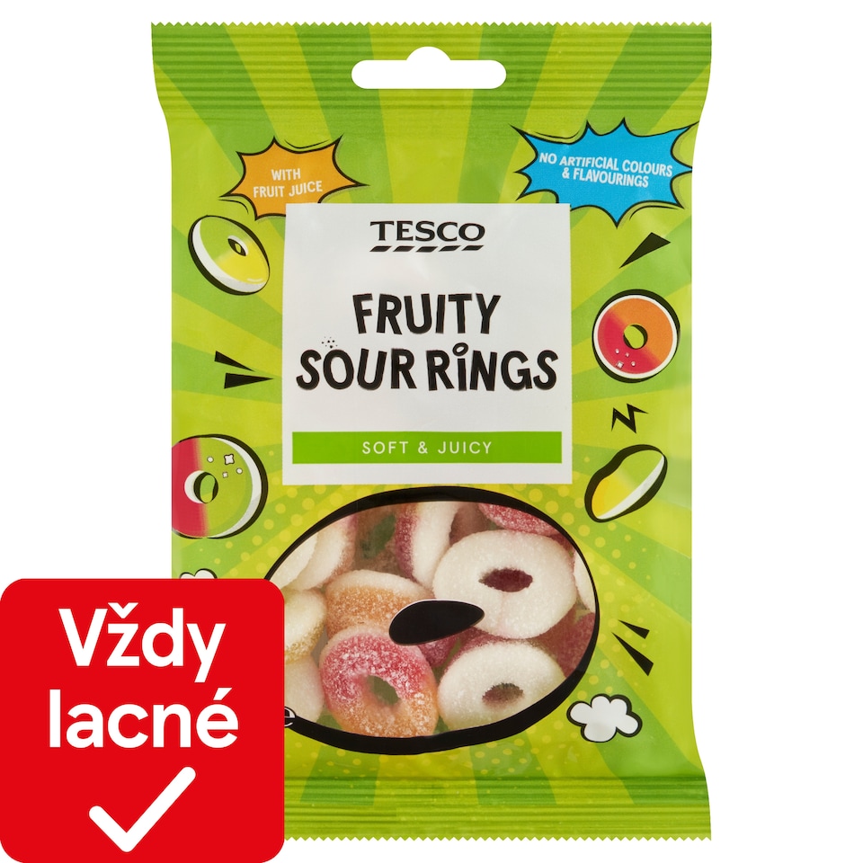 Tesco Želé cukríky s ovocnými príchuťami s kyslou cukrovou posýpkou 100 g