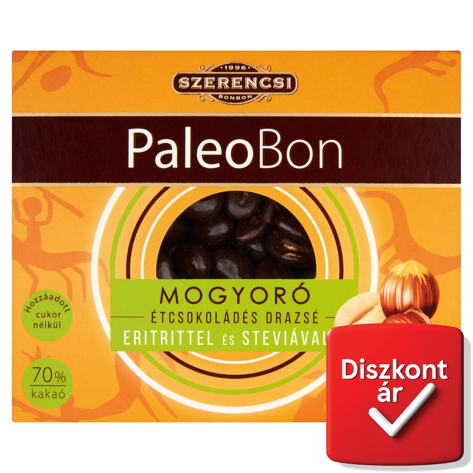 Szerencsi PaleoBon étcsokoládés mogyoró drazsé eritrittel és steviával 100 g