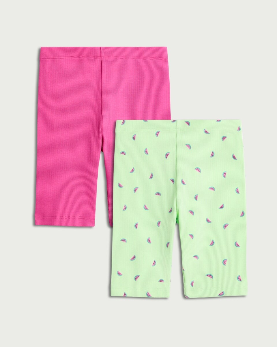 image 1 of F&F Girls 2-Pack Cotton Rich Ribbed Watermelon Cycling Shorts in Green