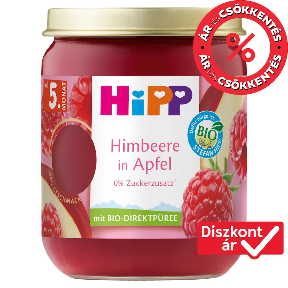 HiPP bio málna almában gyümölcskészítmény bébidesszert 5 hónapos kortól 160 g