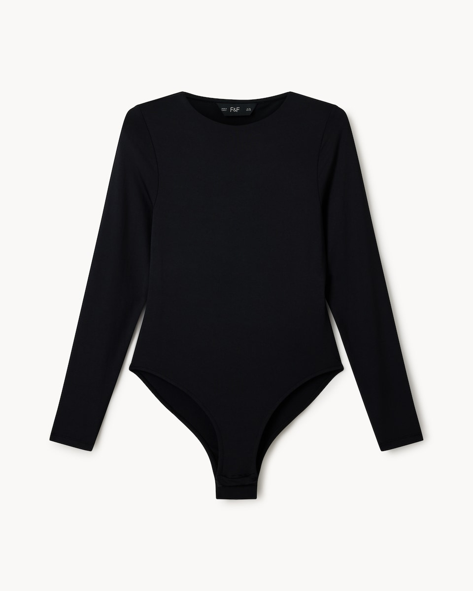 image 1 of F&F Polyamide Crew Neck Long Sleeved Bodysuit in Black