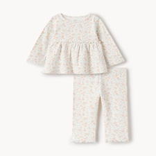 F&F Baby 2-Piece Cotton Rich Ribbed Floral Set in Cream