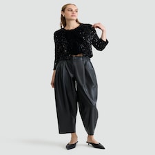 F&F Faux Velvet Sequin Embellished Bow Jacket in Black
