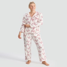 F&F Fleece Bow Print Revere Pyjamas Set in Cream