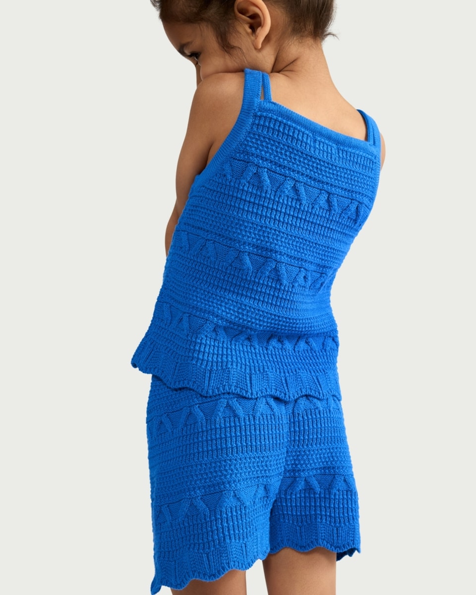 image 1 of F&F Girls 2-Piece Pure Cotton Knitted Top and Shorts Set in Blue