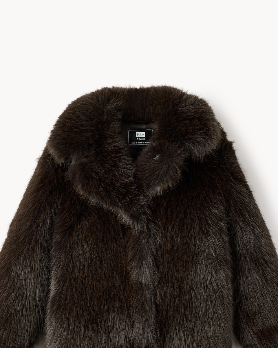 image 1 of F&F Girls Faux Fur Coat in Brown