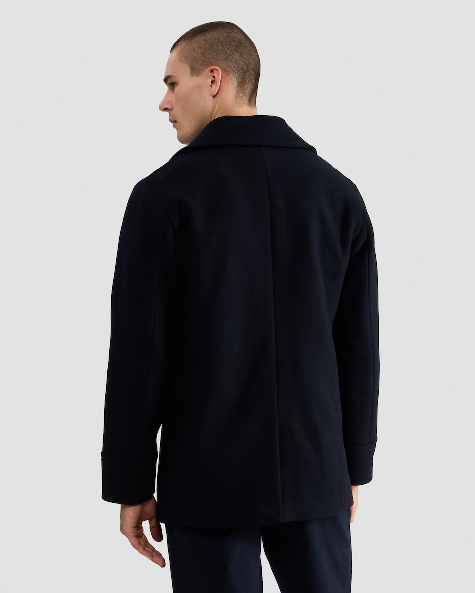 image 1 of F&F Double-Breasted Peacoat with Wool in Navy