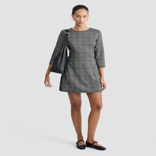 F&F Textured Check Print Long Sleeved Shift Dress in Multi Black White