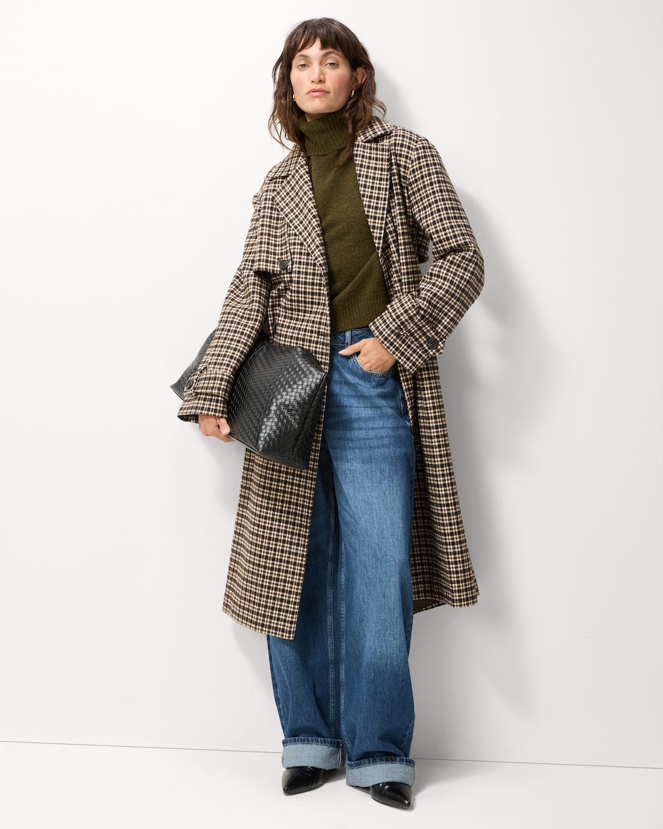 image 1 of F&F Checked Belted Trench Coat in Multi Brown
