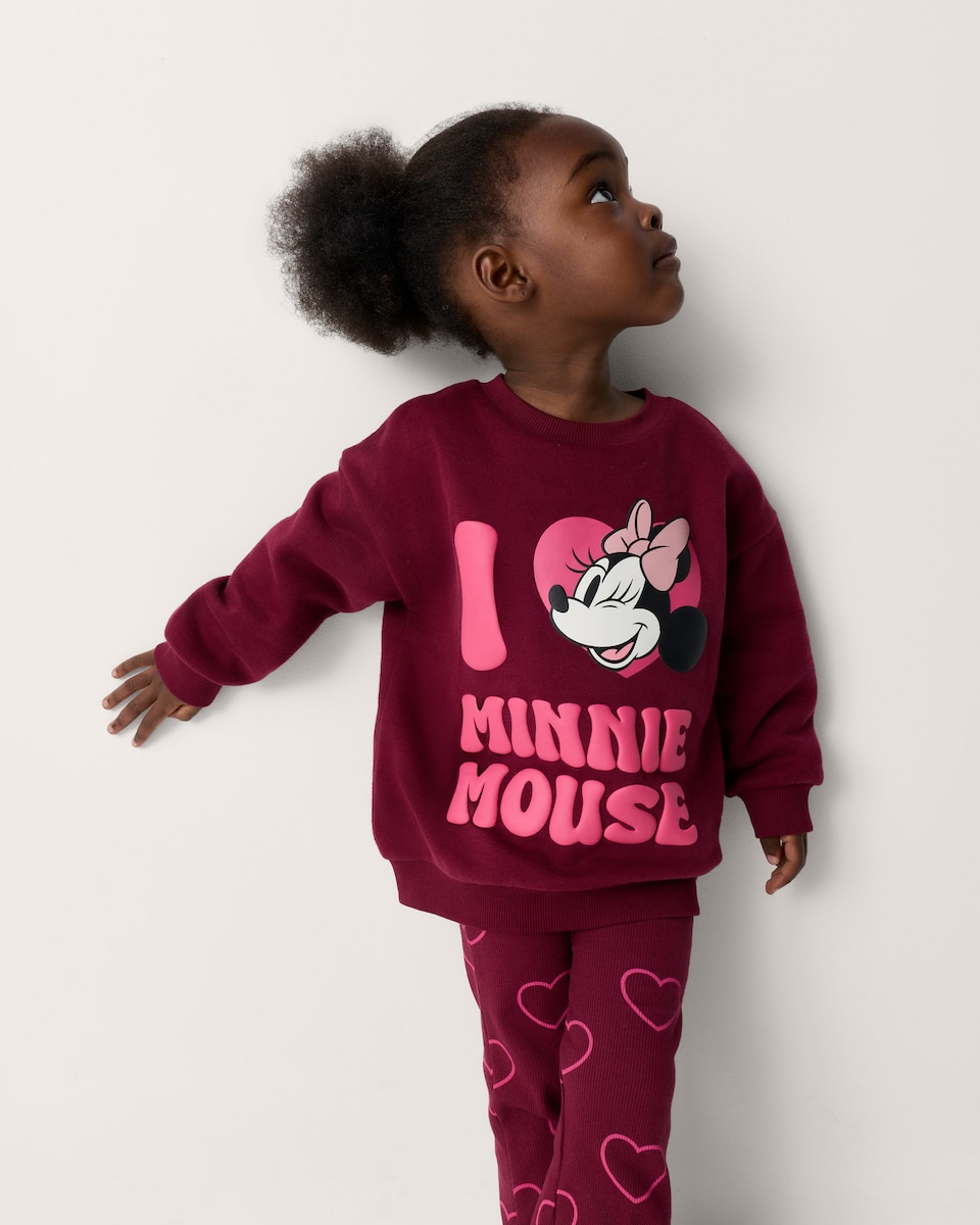 image 1 of Disney Minnie Mouse Cotton Rich Sweatshirt and Leggings Set in Burgundy