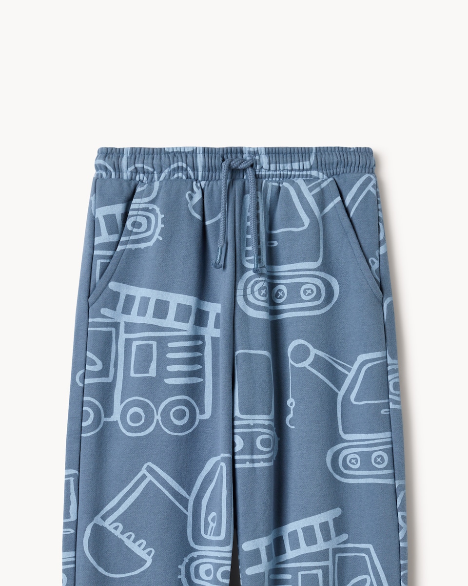 image 1 of F&F Boys Cotton Rich Vehicle Print Joggers in Blue