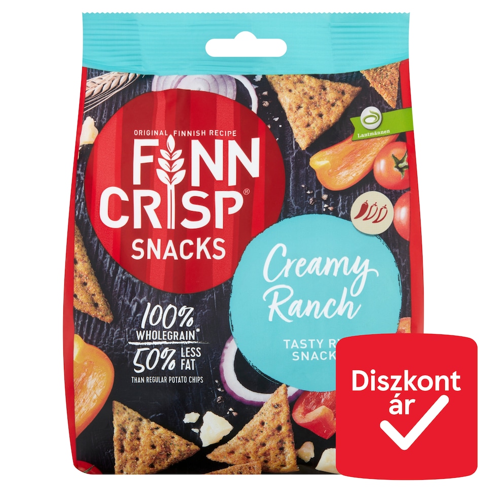 Finn Crisp Snacks rozs ropogós sajttal, hagymával, paprikával és paradicsommal ízesítve 150 g
