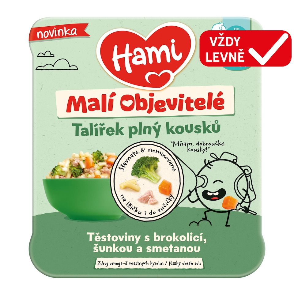 Obrázek 1 pro produkt HAMI masozeleninový talířek Těstoviny s brokolicí, šunkou a smetanou 200 g
