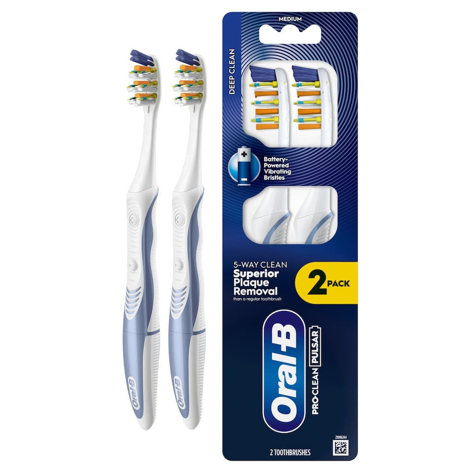 image 1 of Oral-B Pulsar Pro Clean Medium Battery Toothbrush 2 Pack