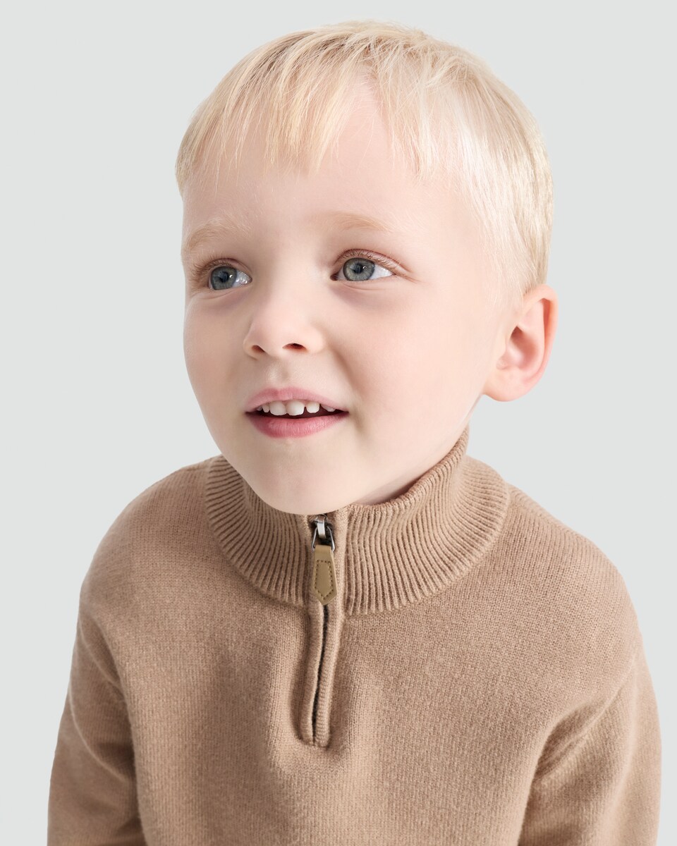 image 1 of F&F x Samantha Faiers Knitted Half Zip Jumper in Med Nude