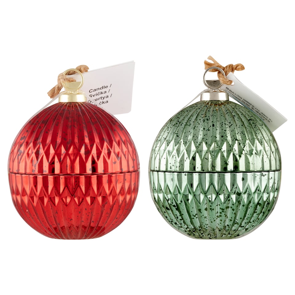 Candle in Metallic, Patterned Spherical Holder