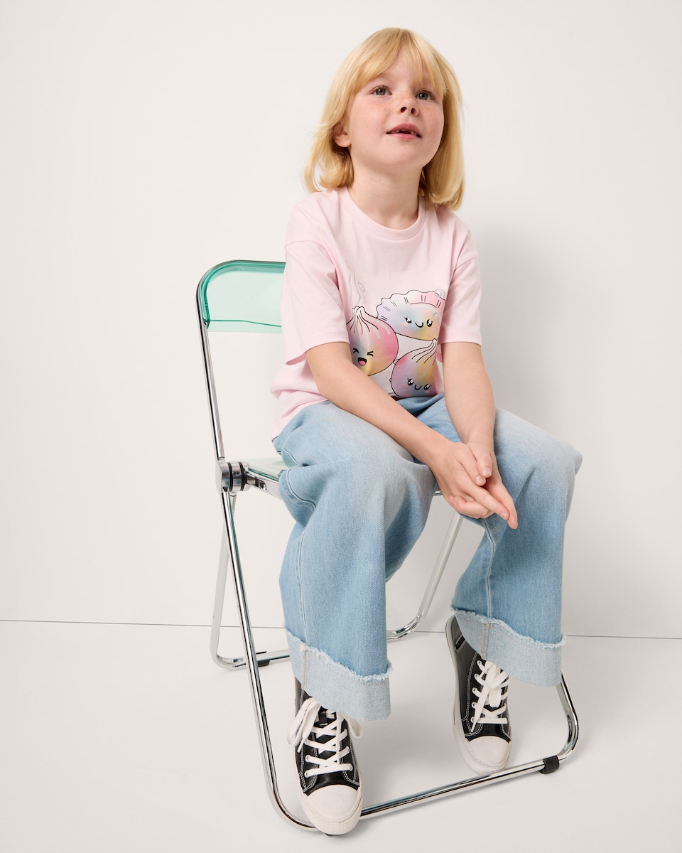 image 1 of F&F Girls Pure Cotton Printed T-Shirt in Pink