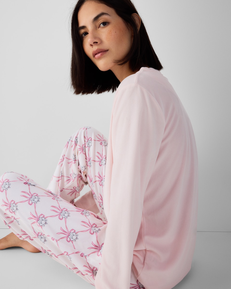 image 1 of Disney Aristocats Fleece Marie Pyjama Set in Multi Pink