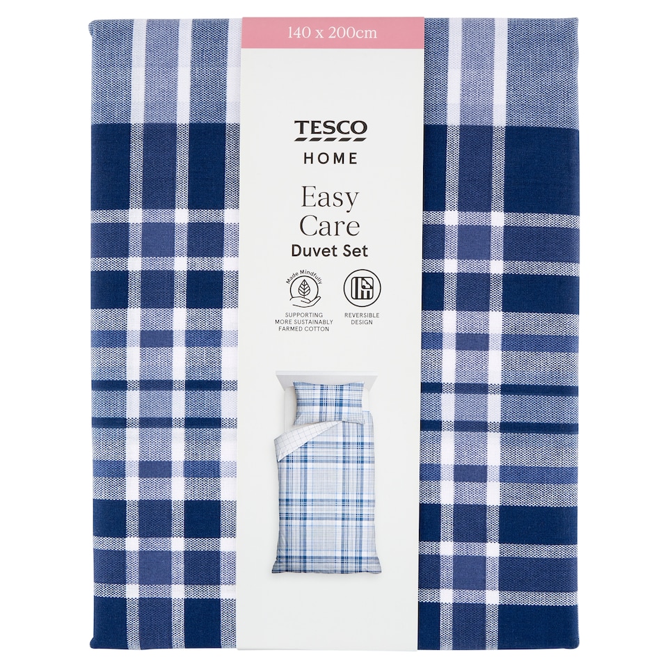 Tesco Home Blue Check ágyneműhuzat-garnitúra 140 x 200 cm