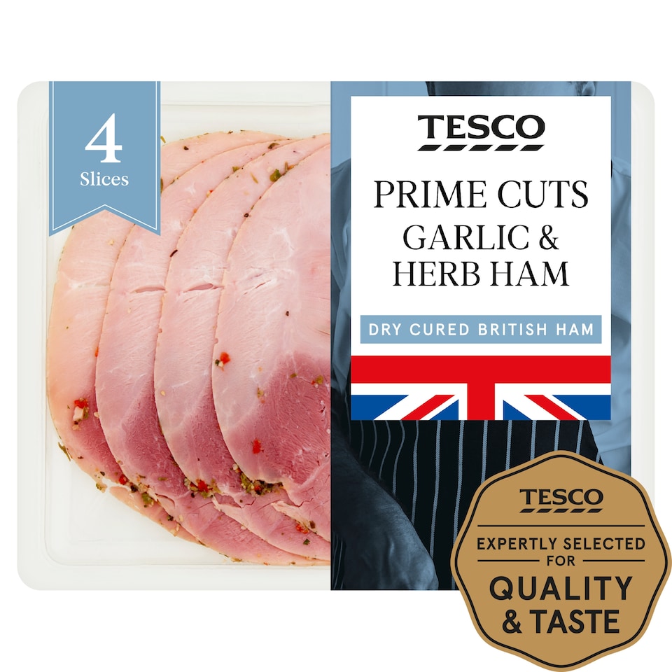 image 1 of Tesco British Garlic & Herb Ham Slices 130g