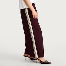 F&F Side Stripe Wide Leg Trousers in Burgundy