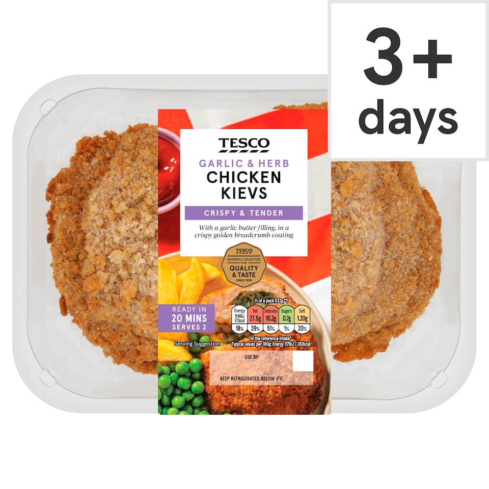 Tesco 2 Garlic and Herb Chicken Kievs 270g (C)