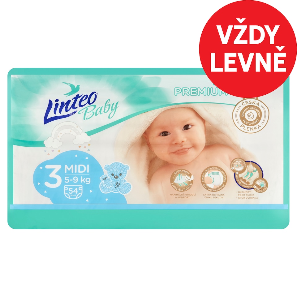 Linteo Baby Premium Diapers 3 Midi 5-9kg 54 pcs
