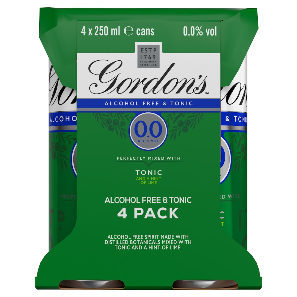 image 1 of Gordon's Alcohol Free Spirit & Tonic with Lime Can 0% Vol 4x250ml