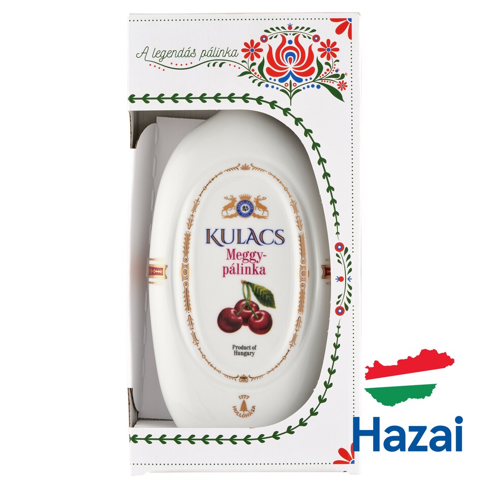 Kulacs Cherry Palinka in Hollóházi Porcelain Flask in a Gift Box 40% 0,35 l
