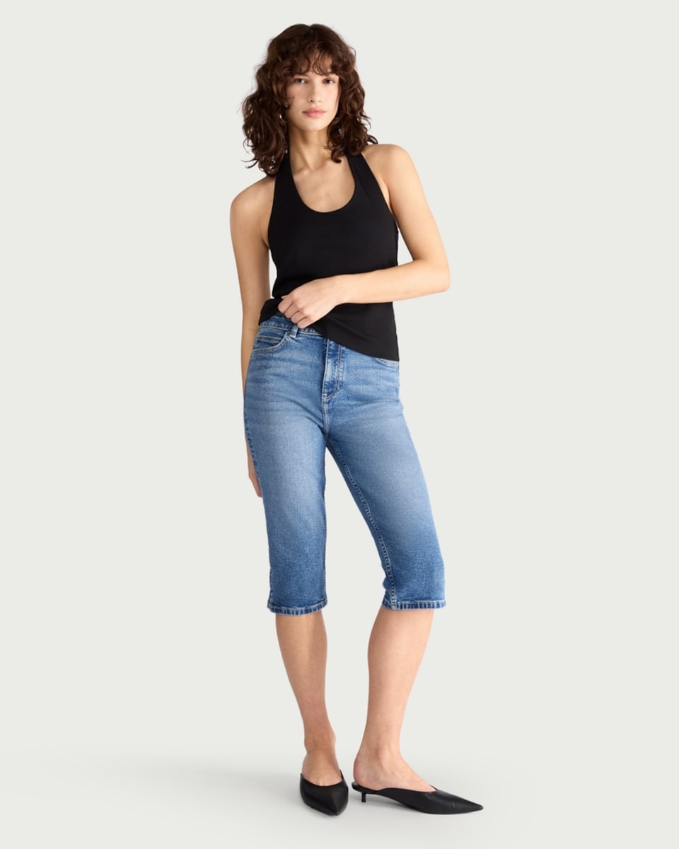 image 1 of F&F Mid Rise Capri Jeans in Blue