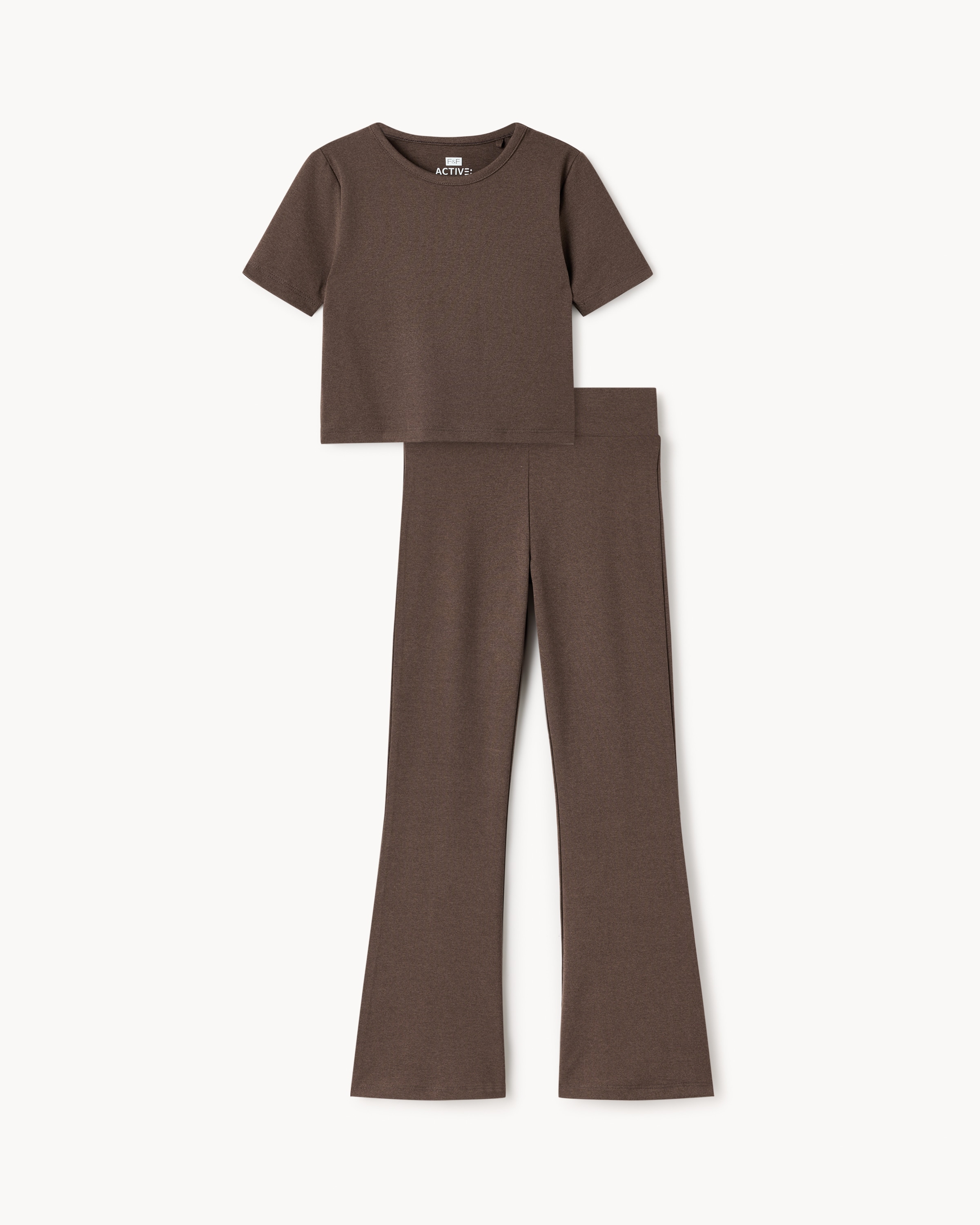 F&F Active Girls ULTRAMOVE T-Shirt and Flared Leggings Set in Brown