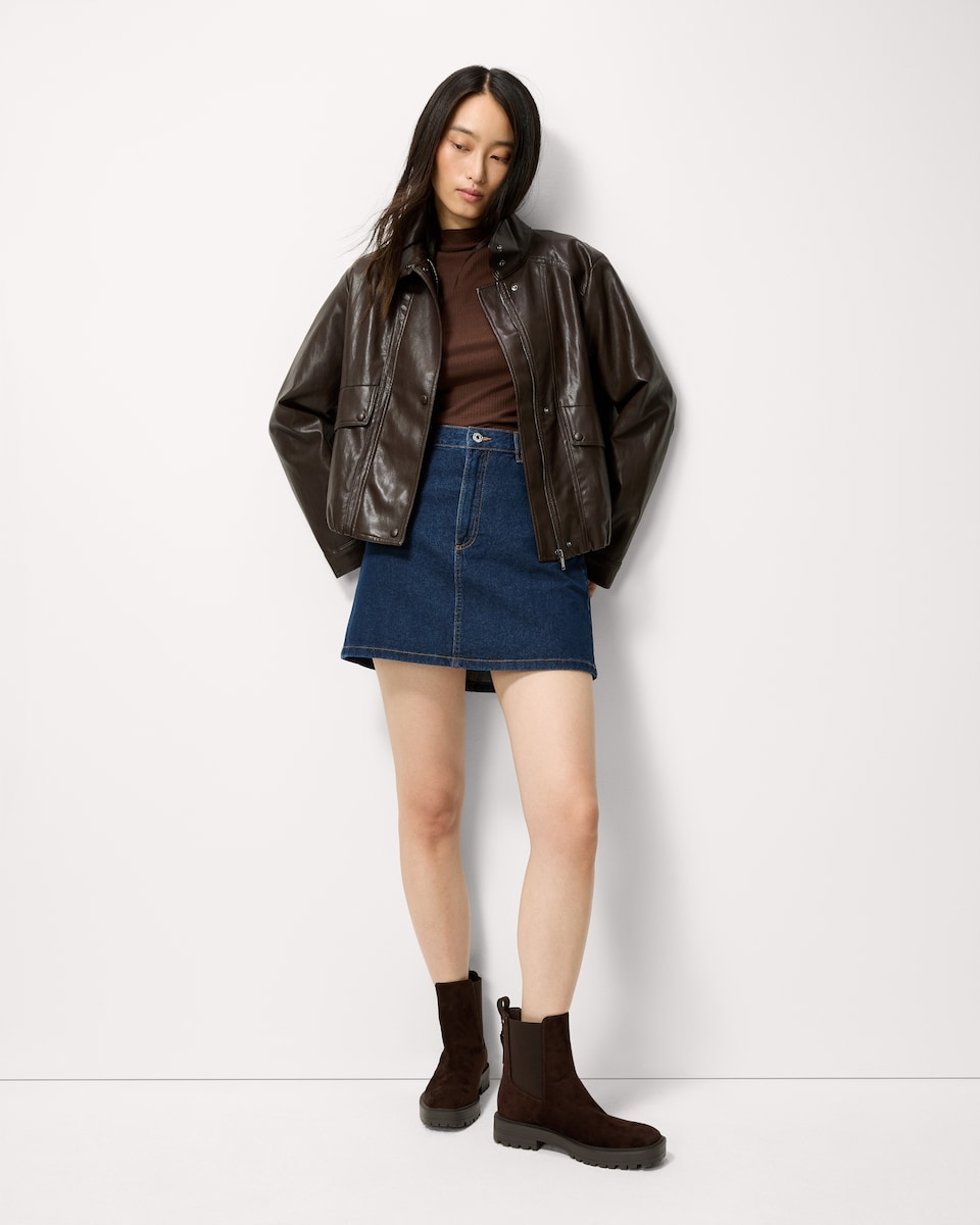 image 1 of F&F Pure Cotton Denim Mini Skirt in Navy