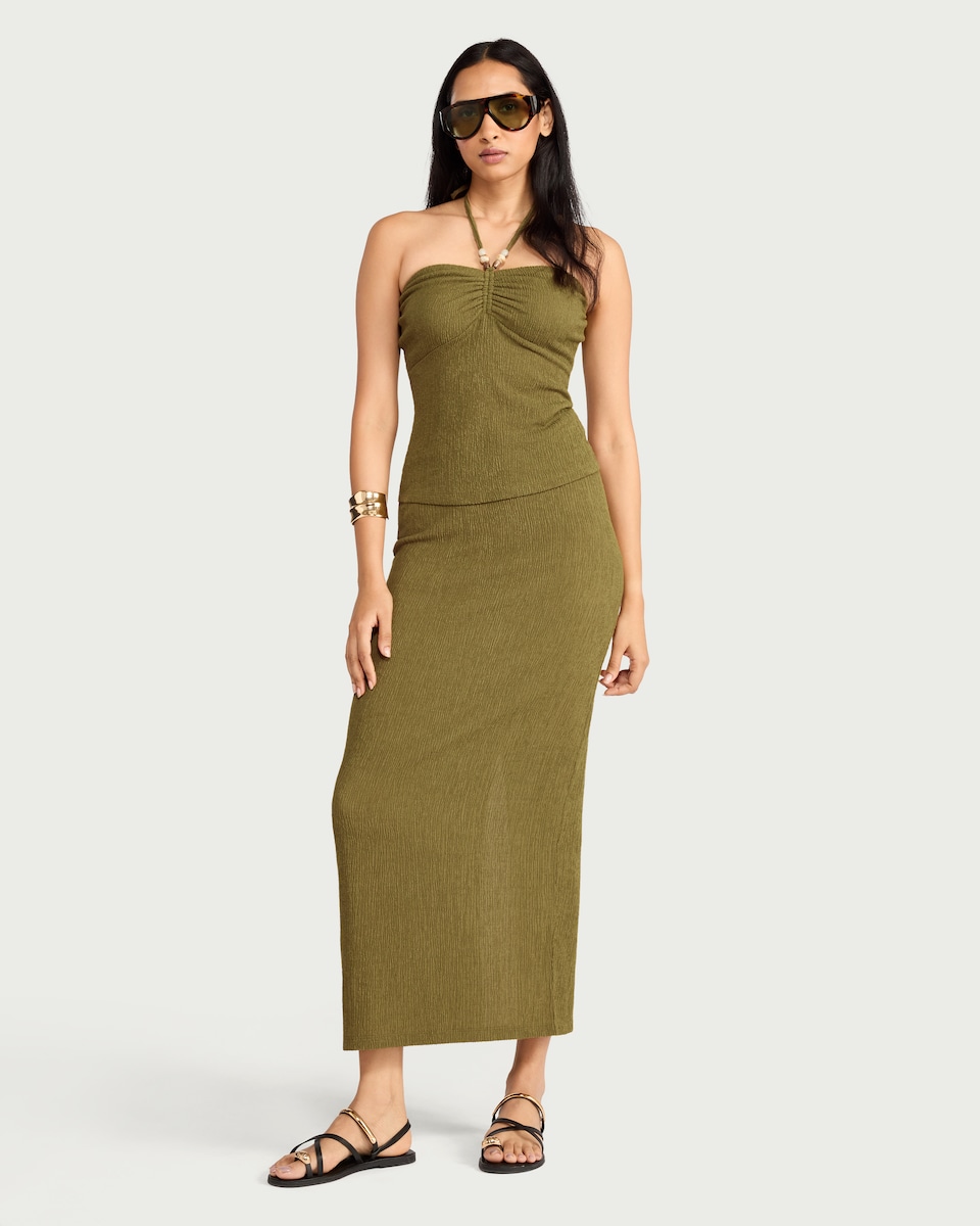 image 1 of F&F Textured Halterneck Co-ord Top in Green