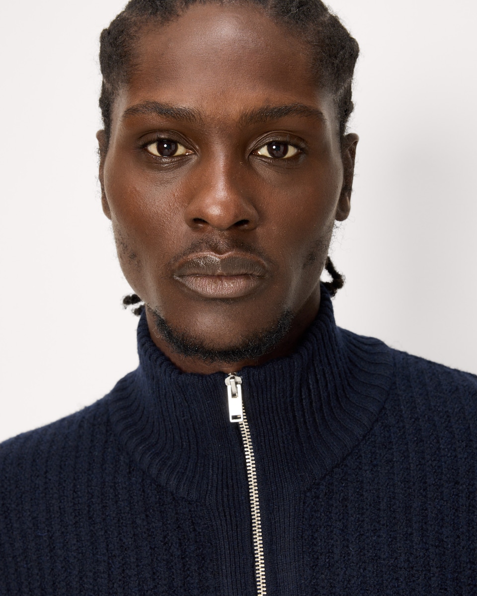 image 1 of F&F Knitted Chunky Zip Up Jumper in Navy
