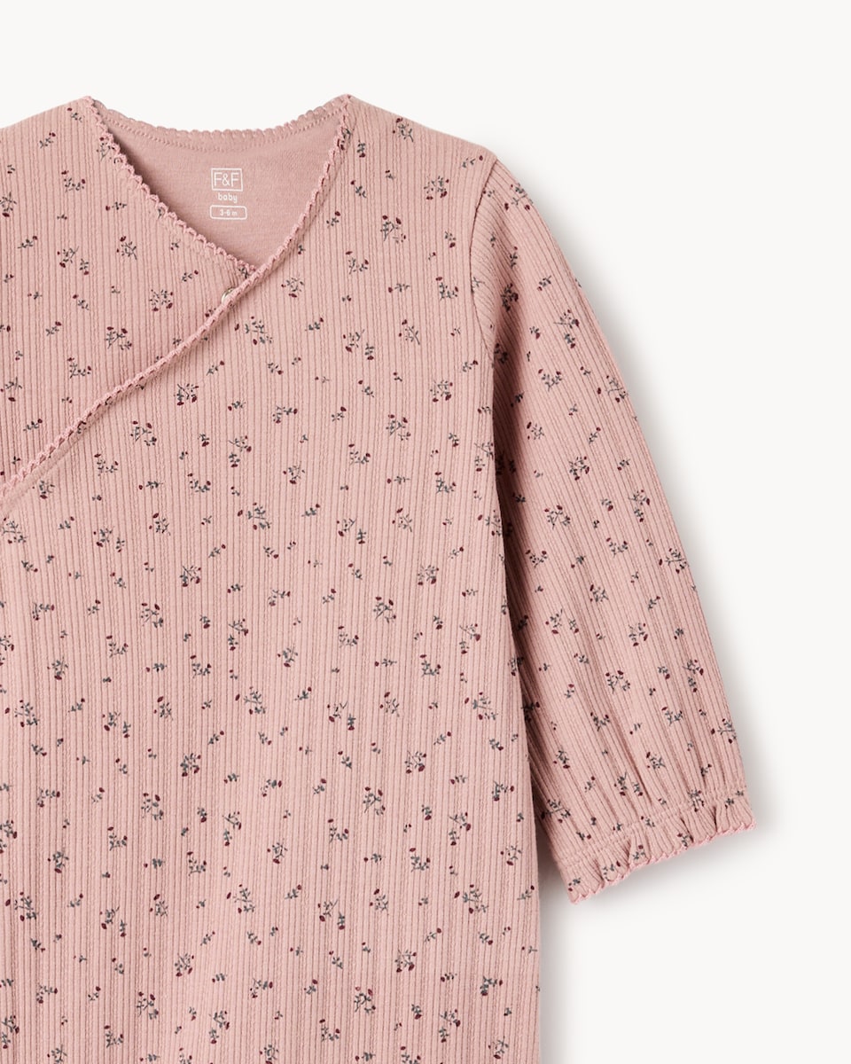 image 1 of F&F Baby 2-Pack Cotton Rich Wrap Sleepsuits in Pink