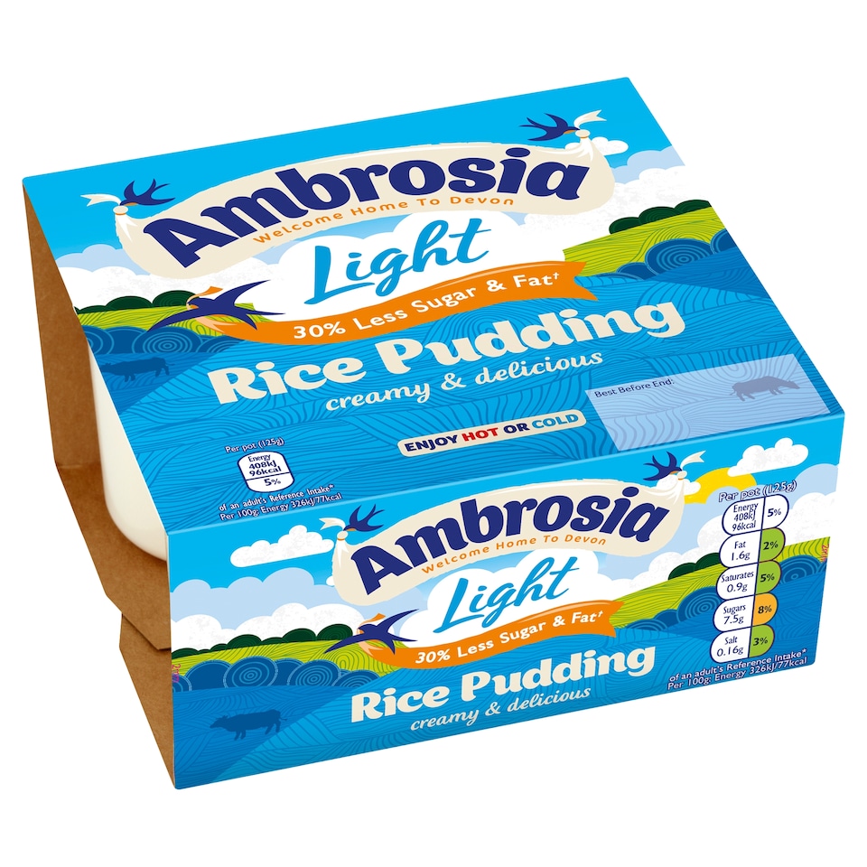 image 1 of Ambrosia Light Less Sugar & Fat Rice Pudding 4X125g