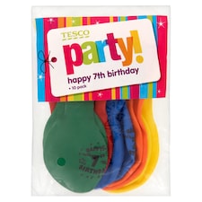 Tesco 10 Pack Happy Birthday Balloons Age 7