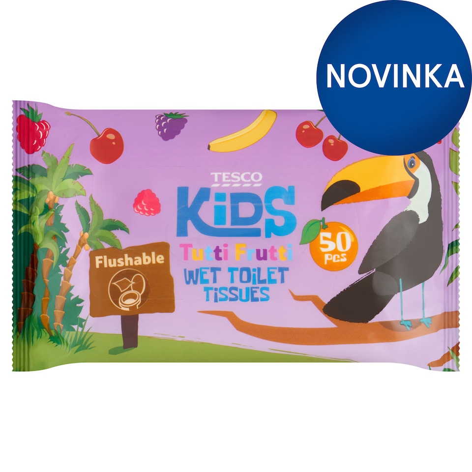 Tesco Kids Tutti Frutti vlhčený toaletný papier pre deti 50 ks