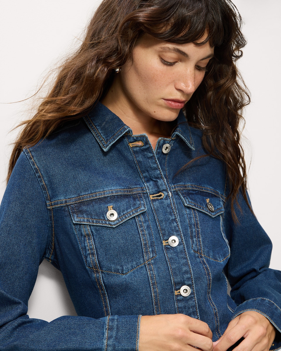 image 1 of F&F Pure Cotton Denim Mini Shirt Dress in Navy